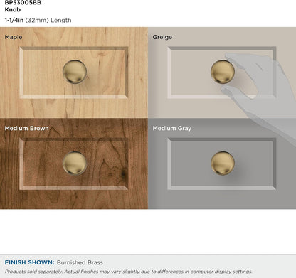 | Cabinet Knob | Burnished Brass | 1-1/4 Inch (32 Mm) Diameter | Edona | Drawer Knob | Cabinet Hardware (Pack of 1)