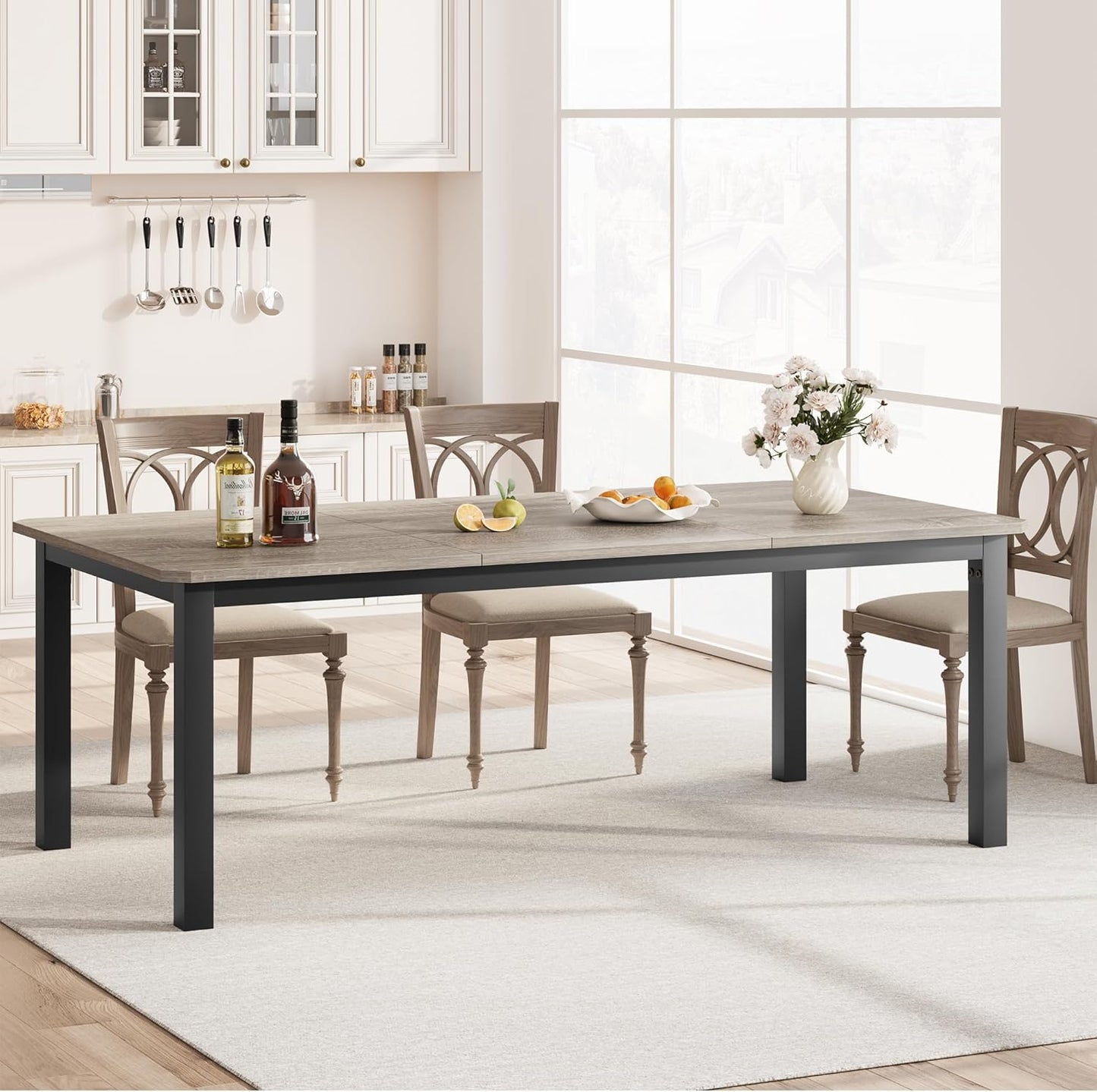 Industrial Large Dining Table for 6-8 People, 78.7" Long Kitchen Table, Modern Rectangle Dinner Table with Rustic Metal for Dining Room, Home Office, Living Room