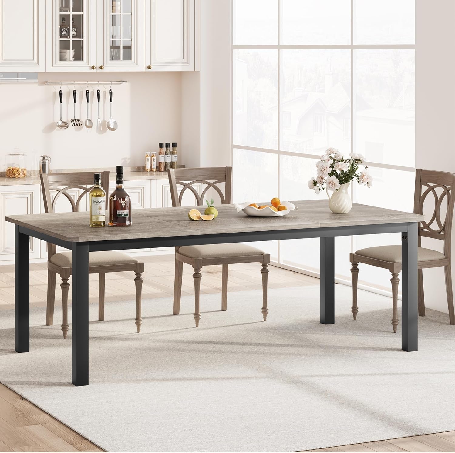 Industrial Large Dining Table for 6-8 People, 78.7" Long Kitchen Table, Modern Rectangle Dinner Table with Rustic Metal for Dining Room, Home Office, Living Room