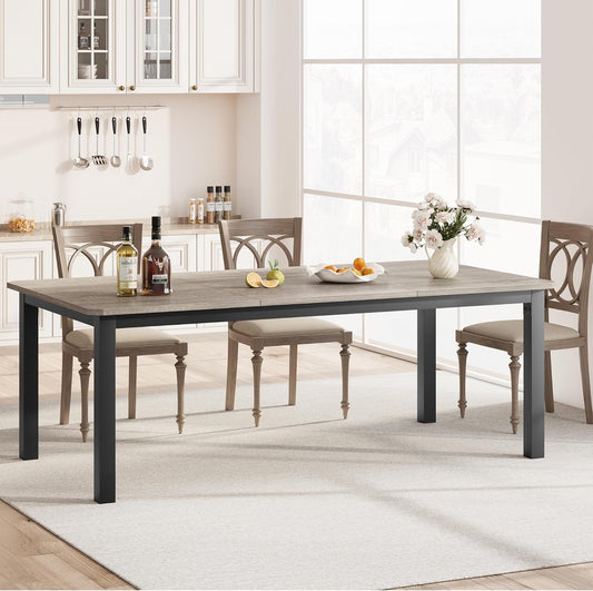 Industrial Large Dining Table for 6-8 People, 78.7" Long Kitchen Table, Modern Rectangle Dinner Table with Rustic Metal for Dining Room, Home Office, Living Room