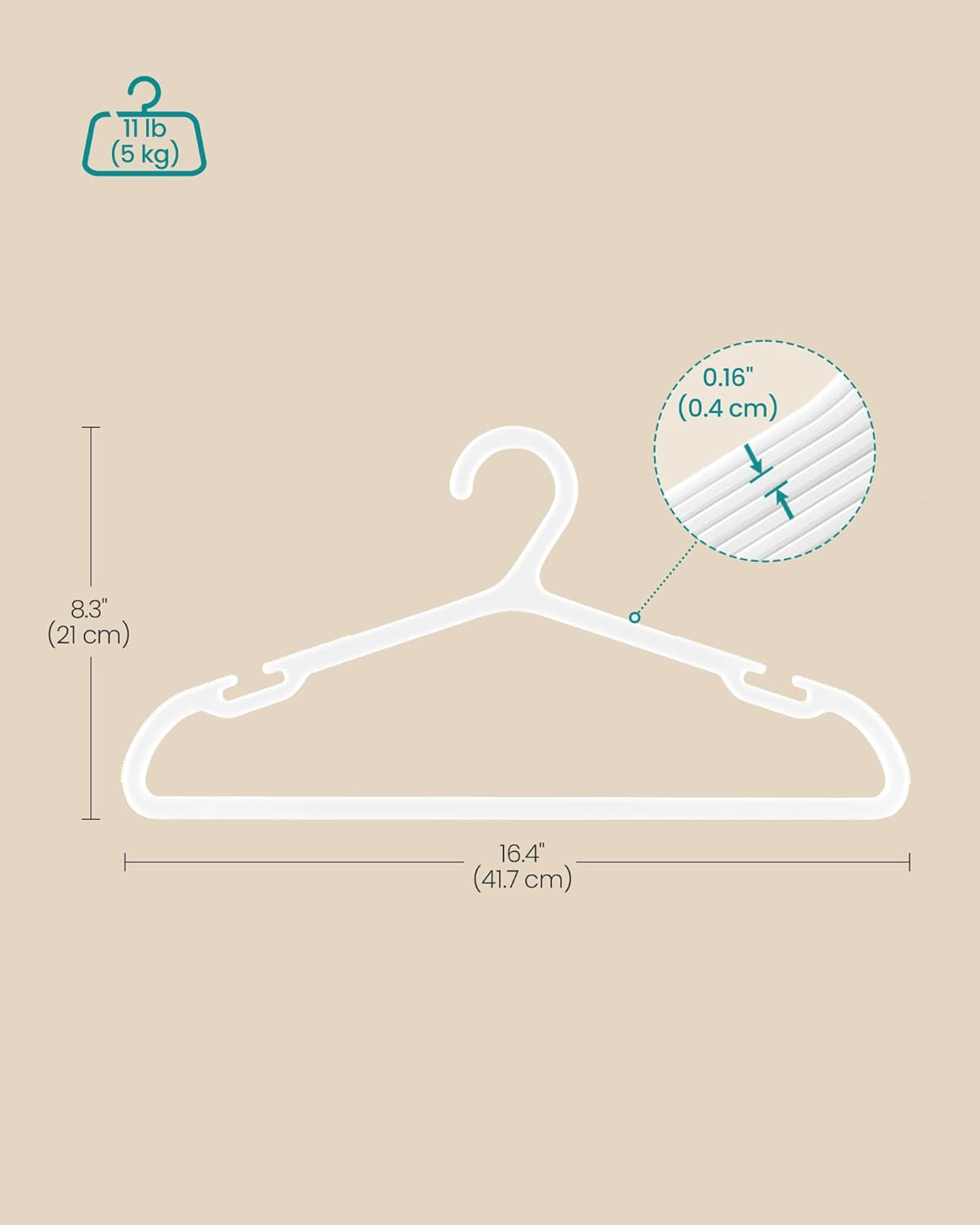 Clothes Hangers, Pack of 50, Plastic Hangers, with Wide Shoulder Notches, Space-Saving Coat Hangers, 16.4 Inches Wide, for Closet, Cloud White UCRP010W01