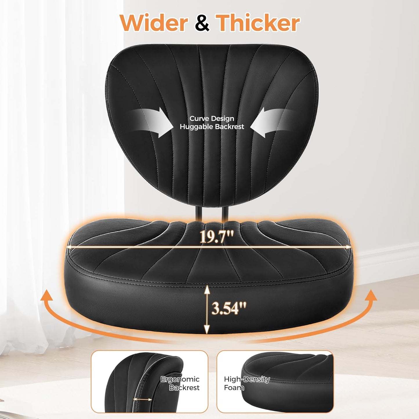 Cross Legged Office Chair, Ergonomic Criss Cross Chair with Wheels, 360° Swivel Height-Adjustable Meditation Chair for Yoga & ADHD, Wide Kneeling Chair with Strong Lumbar Support (Black) BPY01B