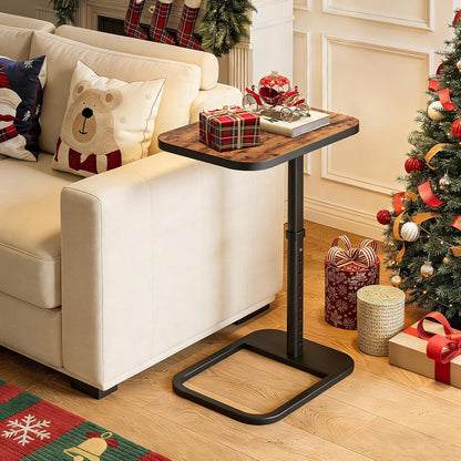 TV Tray Table, Adjustable Height & Flip-Top & Rounded Metal Corners, Snack Table for Couch, Sofa, Bed, Chair, Living Room, C Shaped End Side Table for Eating, Dinner or Laptop, Small Spaces