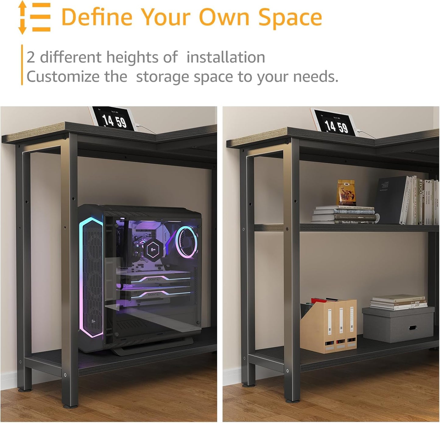 Small L Shaped Gaming Desk with Shelves, 40 Inch Small Corner Computer Gaming Desk for Boys Teens Bedroom, Study Work PC Desks for Home Office Bedroom, Black