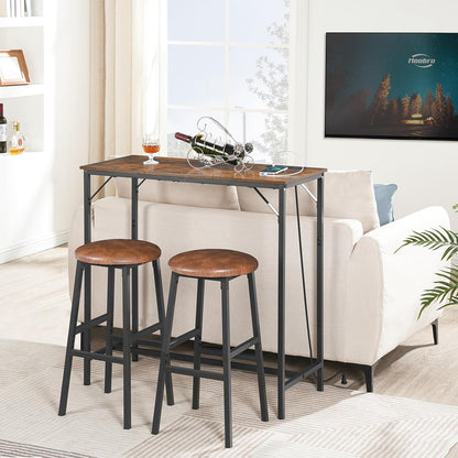 Bar Table with Charging Station, Rectangular Pub Table, High Top Coffee Table, Counter Bar Height Table, Narrow Long Dining Table, 35.4" L X 15.7" W X 35.6" H, Rustic Brown and Black BF90UBT01