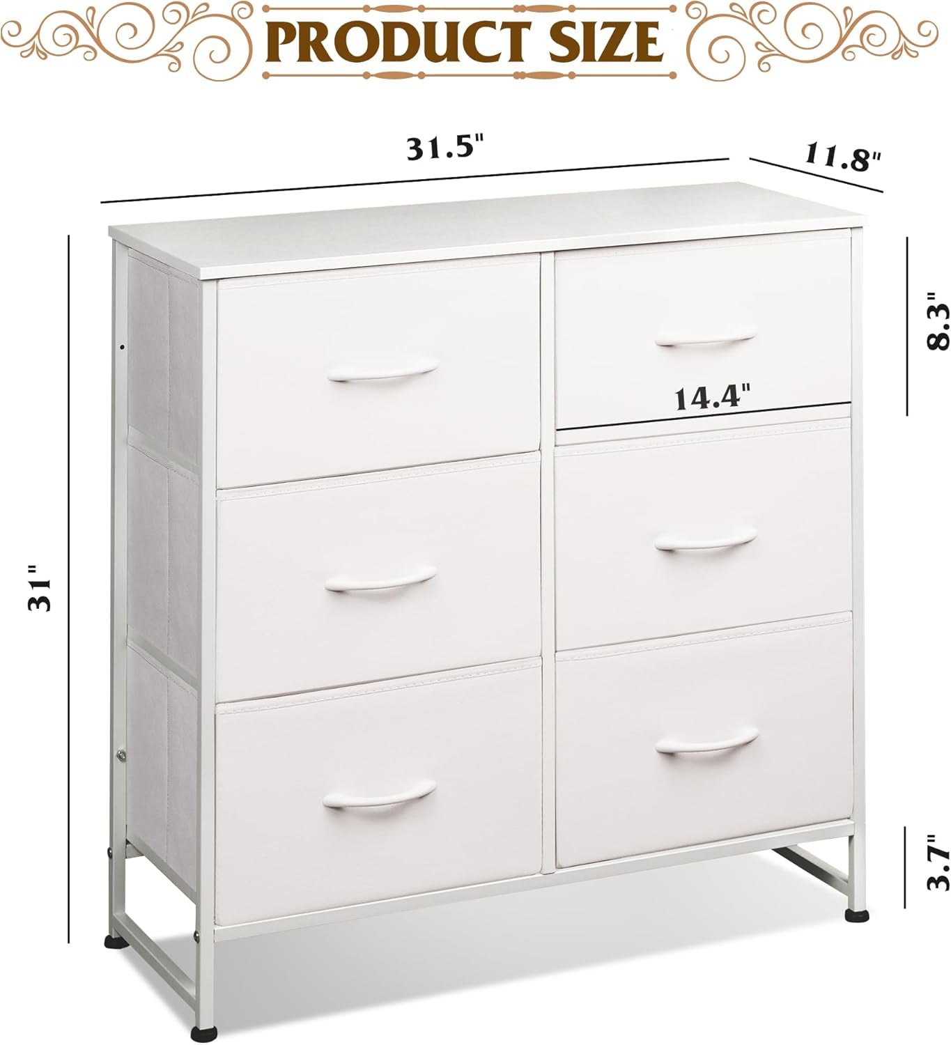 White Dresser for Bedroom, 6 Drawer Double Dresser, Fabric Storage Tower with Fabric Bins, Chest of Drawers for Closet, Living Room, Hallway