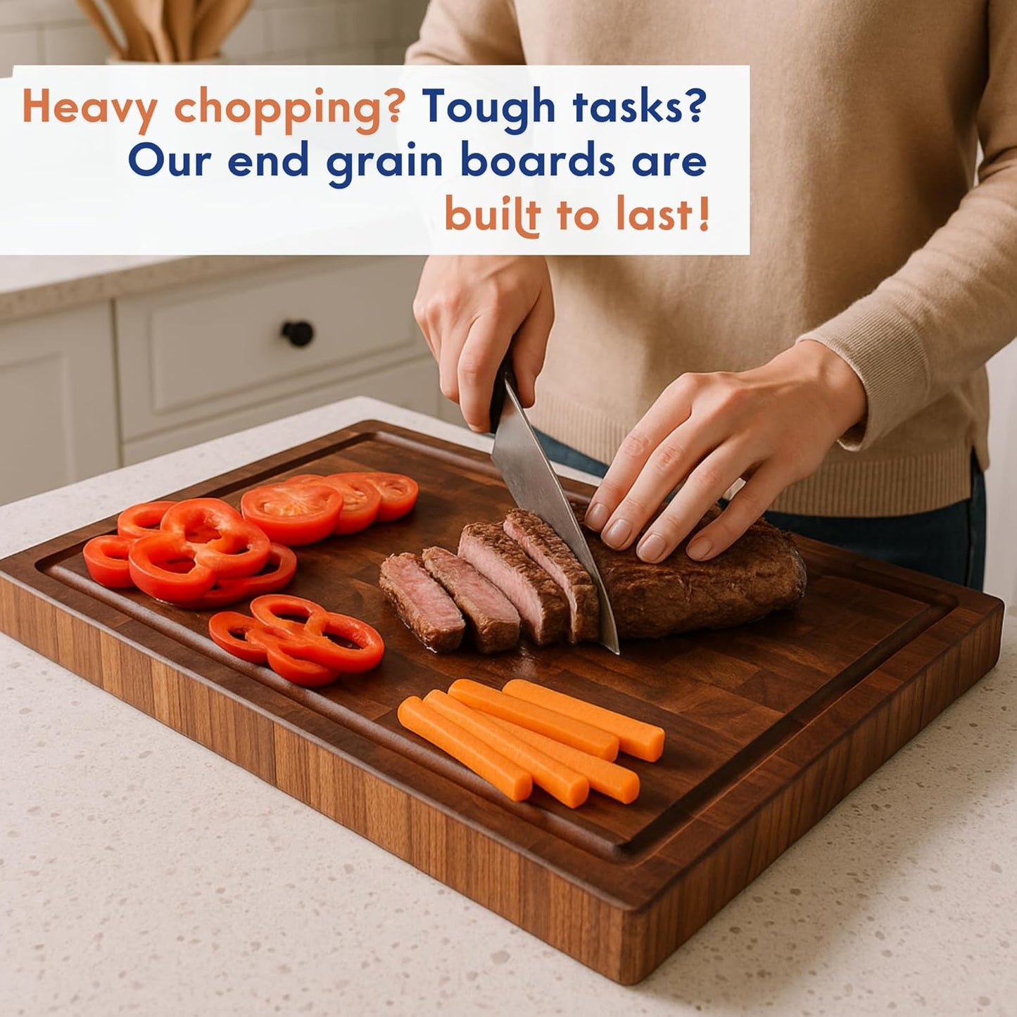 End Grain Butcher Block Cutting Board [1.5" Thick]. Made of Acacia Wood and Conditioned with Beeswax, Flaxseed Oil & Lemon Oil. 16" X 11" Chopping Board by .