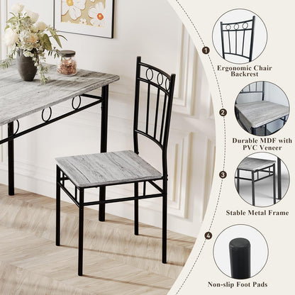 5 Piece Dining Table Set with 1.6" Thick Desktop, Modern Metal&Wood Kitchen Dinner Table with 4 Chairs, Dining Room Table Sets for Small Spaces, Brown
