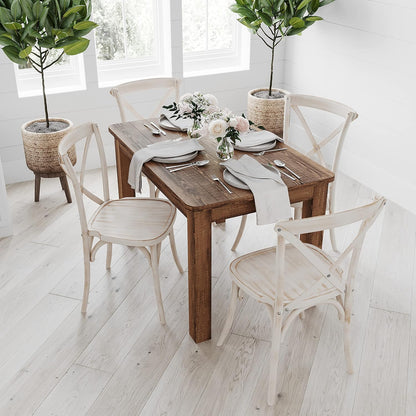 Jessamine 46" X 30" Rectangular Rustic Solid Pine Farm Dining Table, Antique Farmhouse Wooden Dining Table for Kitchens and Parties, Antique Rustic