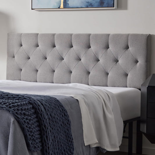 Mid-Rise Upholstered Headboard - Diamond Tufted - Padded Polyester - Adjustable Height from 34” to 46” - Easy Assembly - Bed Frame or Wall Mount - Sturdy - Stone - Full / Full XL Size