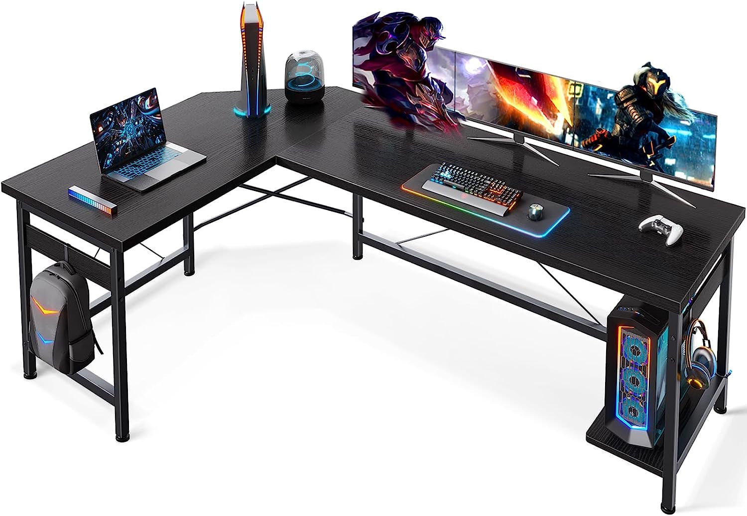 66" L Shaped Gaming Desk, Corner Computer Desk, Sturdy Home Office Computer Table, Writing Desk, Larger Gaming Desk Workstation, Black