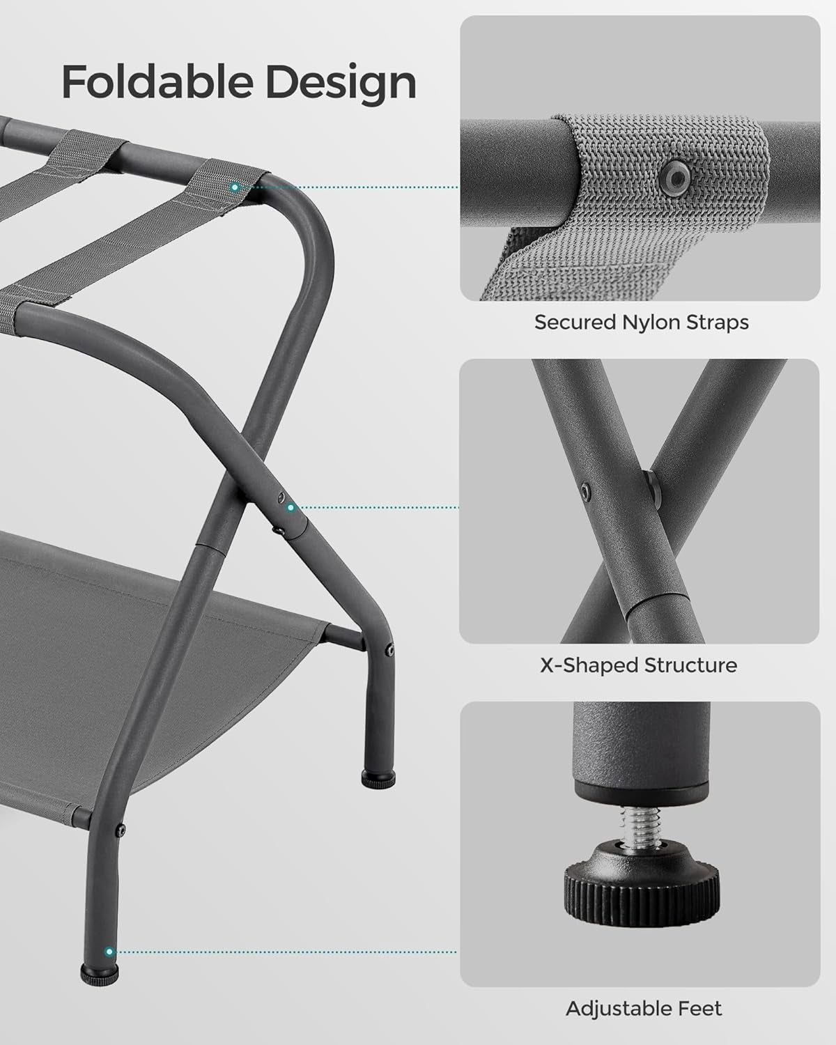 Luggage Racks, Set of 2, Suitcase Stand with Fabric Storage Shelf, for Guest Room, Bedroom, Hotel, Foldable, Holds up to 110 Lb, 27.2 X 15 X 20.5 Inches, Slate Gray URLR002G02