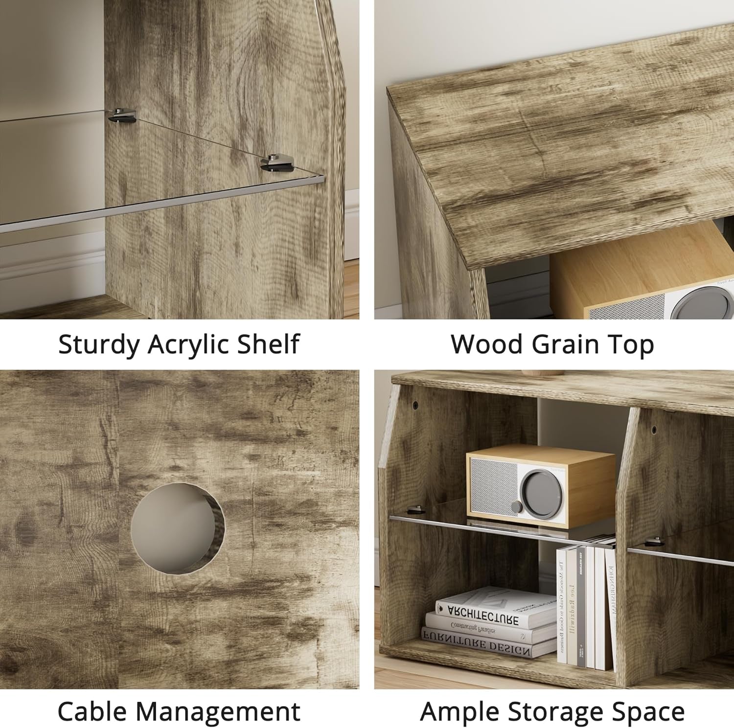 LED TV Stand for 65 Inch Entertainment Center with Power Outlets, Industrial Television Cabinet with 7 Open Storage Shelves, for Living Room and Bedroom, Light Brown, 65Inch