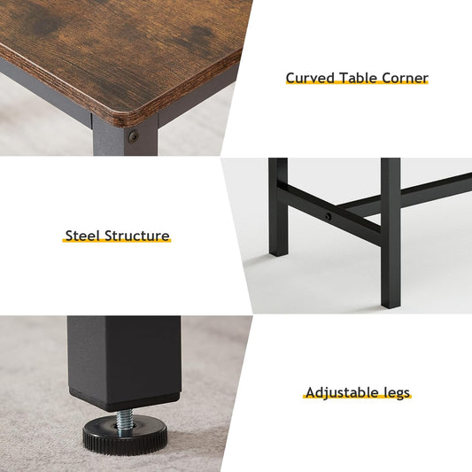 43" Dining Room Table Chairs Set for 4, Modern Space Saving Kitchen Table with 2 Benches & Adjustable Feet Breakfast Table, Wooden Industrial Style Farmhouse, Brown