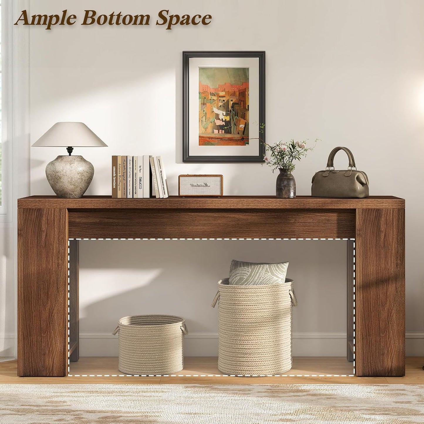 71" Extra Long Console Table, Wood Farmhouse Entryway Table, Plank and Beam Console Tables for Living Room, Entry, Entrance, behind Couch, Hallway, Foyer, Narrow Sofa Tables for Front Door