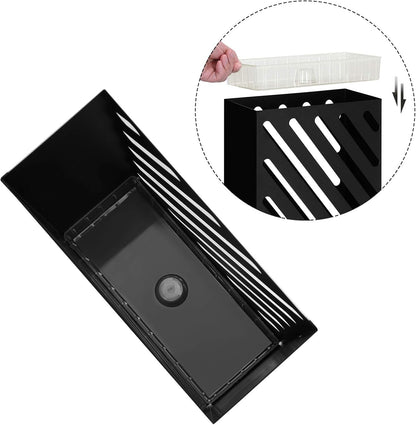 Metal Umbrella Stand, Rectangular Umbrella Holder Rack, with a Removable Drip Tray, 4 Hooks, Hollow-Out Design, for Entryway, Office, Black ULUC03BK