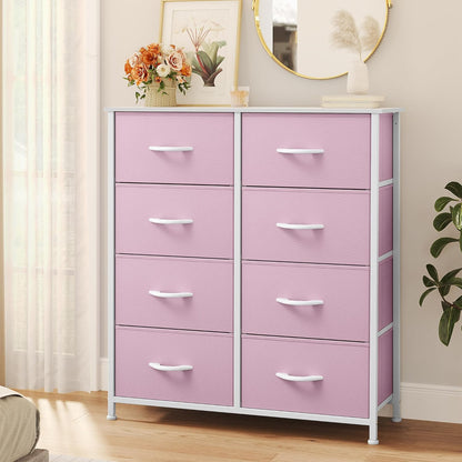 Fabric Dresser for Bedroom, Tall Storage Dresser with 8 Drawers, Black Dresser & Chest of Drawers, Storage Drawer Organizer for Closet, Bedroom, Living Room(Pink)