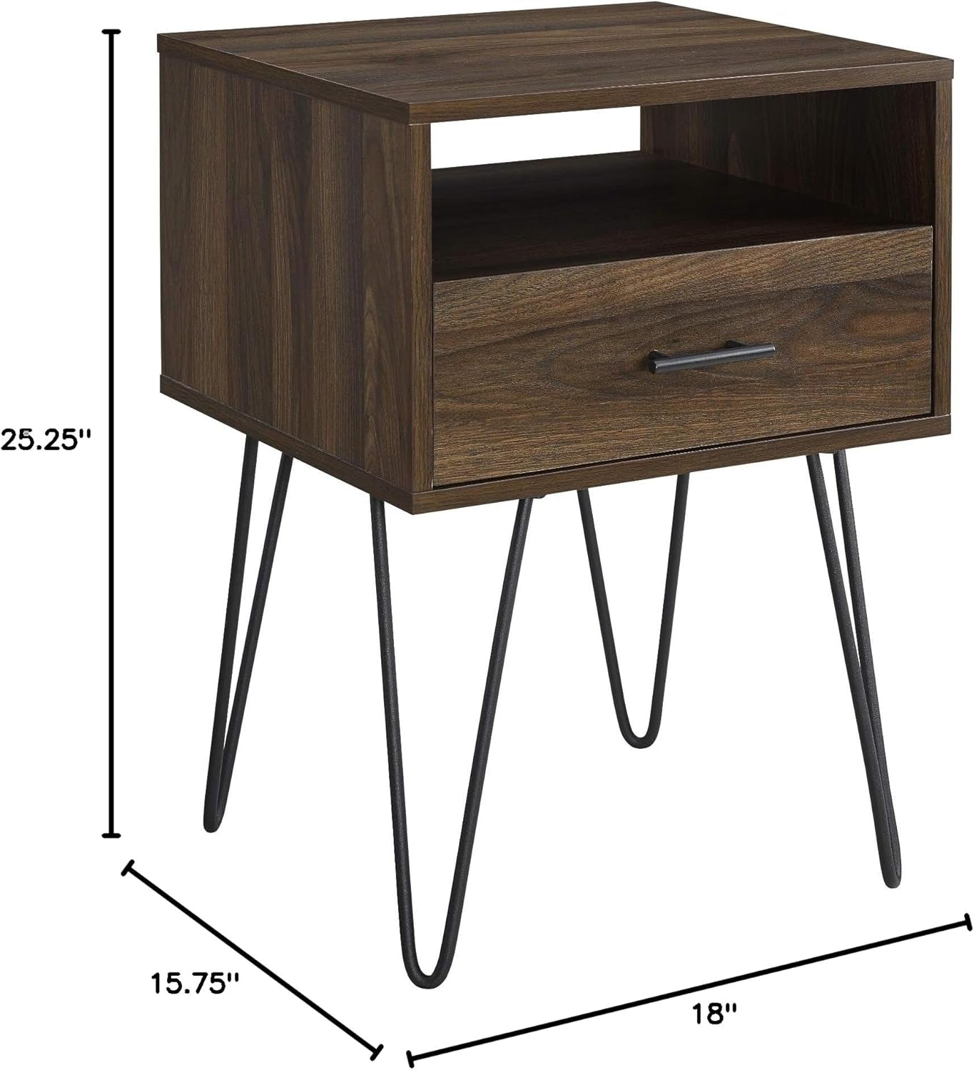 Croft Modern Small Bed Side Table Nightstand with Drawer Accent Table, 18 Inch, Dark Walnut