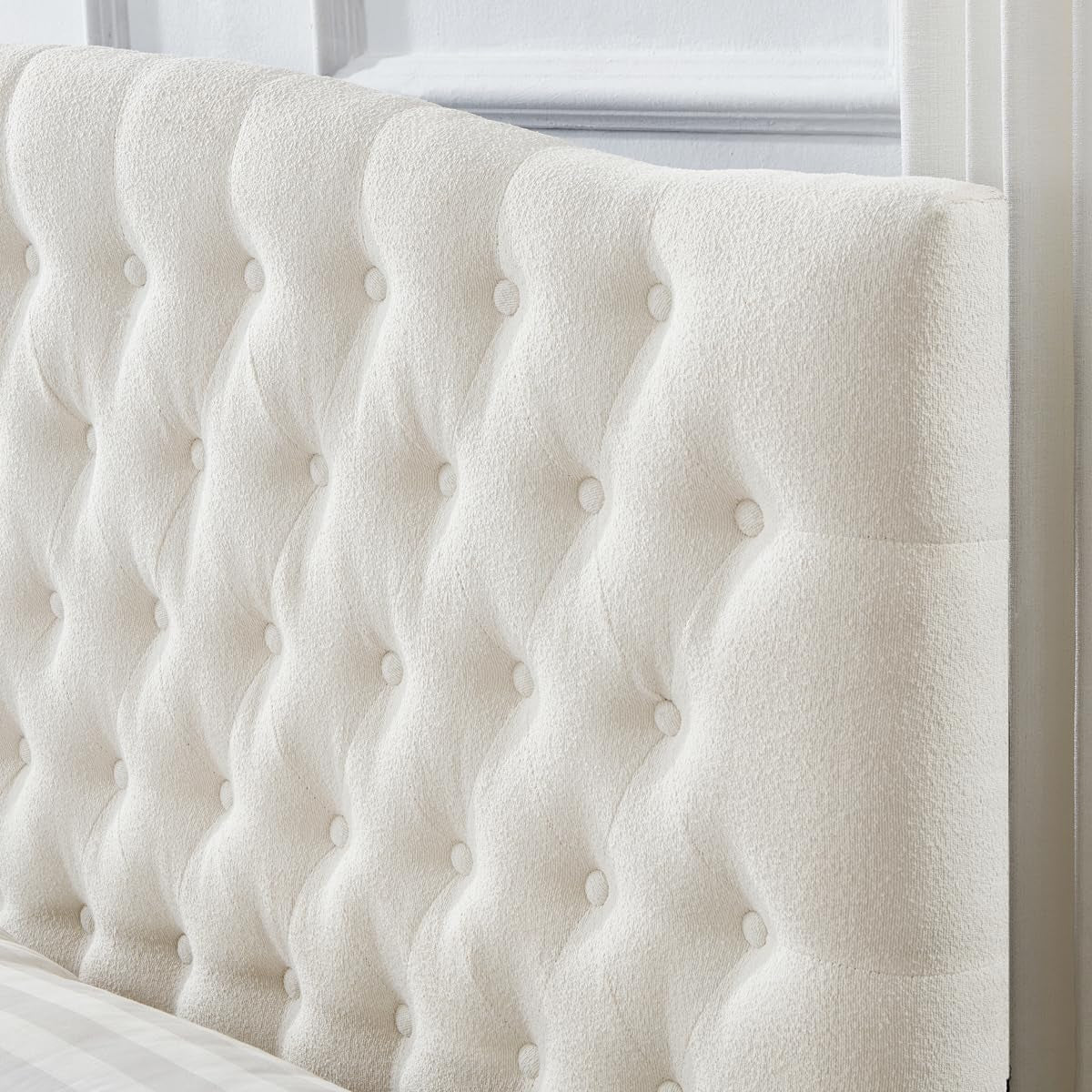 Boucle Upholstered Tufted Button King Headboard and Comfortable Fashional Padded King/California King Size Headboard,6025-K-Boucle-Ivory