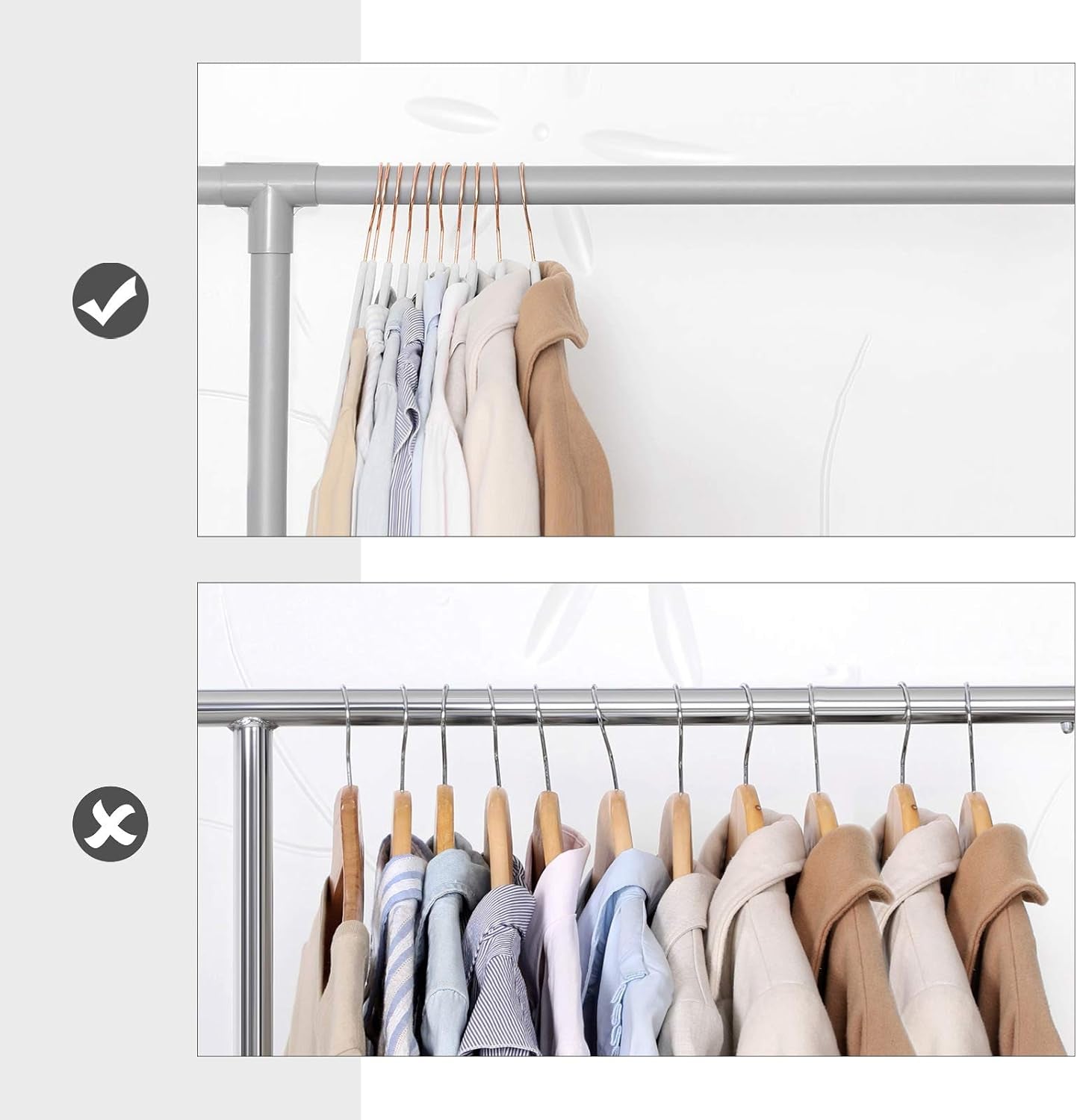 Slim Velvet Hangers, Non-Slip Clothes Hangers with Rose Gold Swivel Hooks, Space-Saving, for Closet, 50 Pack, White UCRF026W03