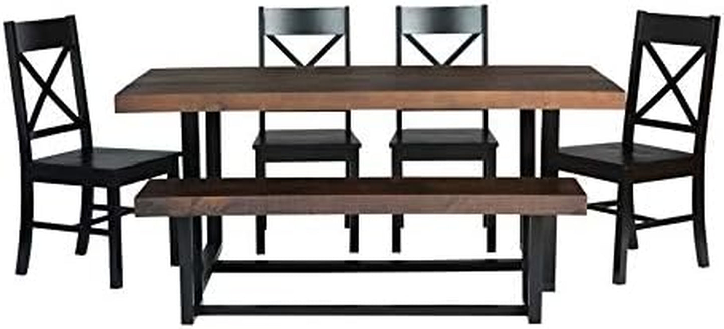 Barnes 6-Piece Rustic Metal and Wood Dining Table with X-Back Chairs Set of 6 Mahogany/Black