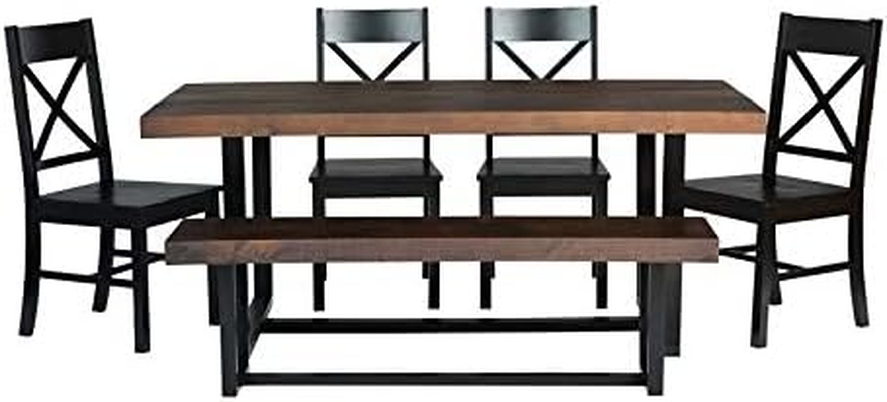 Barnes 6-Piece Rustic Metal and Wood Dining Table with X-Back Chairs Set of 6 Mahogany/Black
