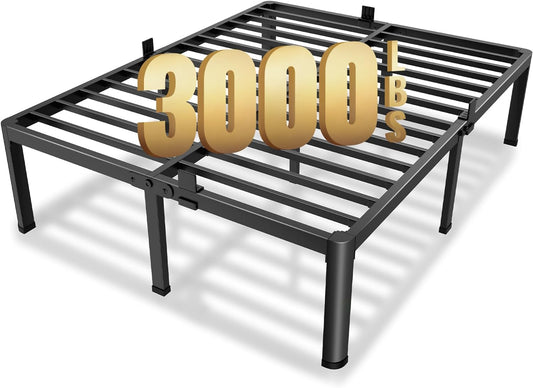 14 Inch Queen Metal Platform Bed Frame with round Corner Legs, 3000 LBS Heavy Duty Steel Slats Support, Noise Free, No Box Spring Needed, Easy Assembly