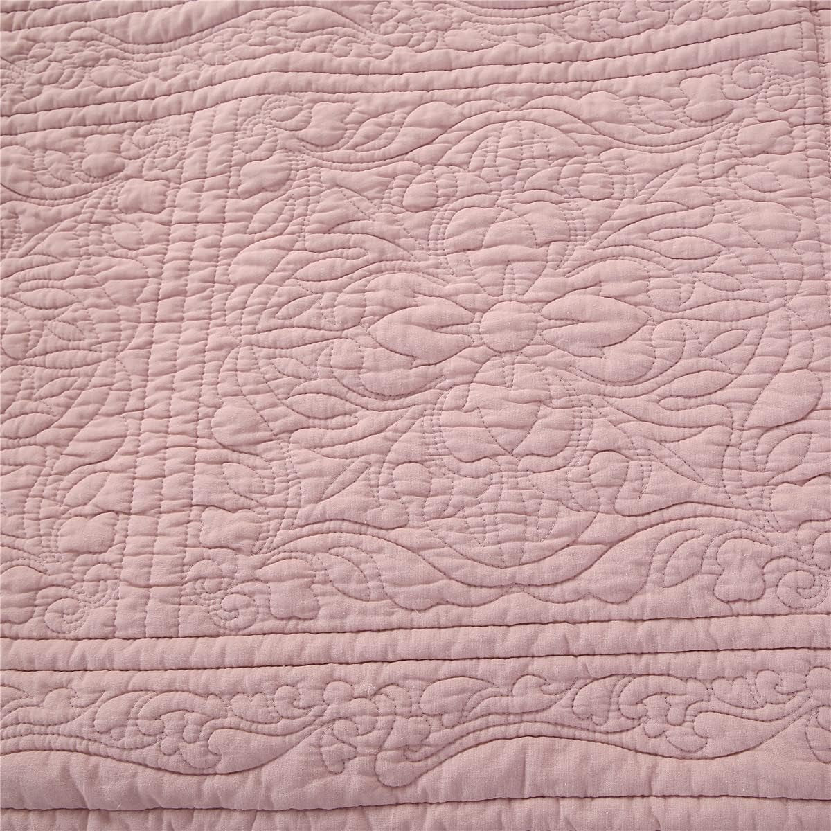 100% Cotton Quilted Pillow Sham Floral Printed Pillow Cover (Standard, Dusty Pink)