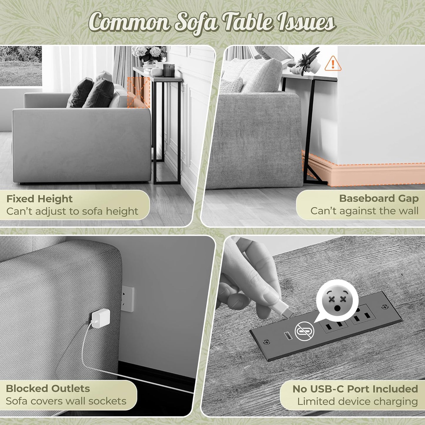 102.4 Inch Sofa Table with Power Outlets, 23.9’’-34.4’’ Height Adjustable Range, behind Couch Table with USB-C Ports, Sofa Tables Narrow Long, Skinny Console Table, Small Spaces, Rustic Brown