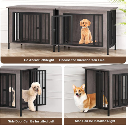 Dog Crate Furniture for 1 or 2 Dogs, Heavy Duty Single/Double Dog Crates for Small/Medium/Large Dogs, Dog Kennel Furniture Indoor as TV Stand, Medium Size 31.5" L(20-35 Pounds), Oak Grey