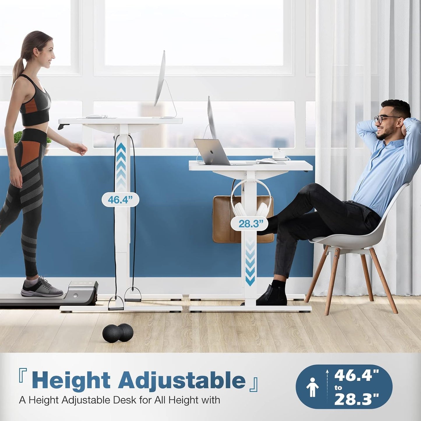 Electric Standing Desk Adjustable Height, 55X24 Inch Sit Stand up Home Office Desks Computer Workstation PC Work Table with 3 Memory Preset Splice Wood Board Metal Frame, White