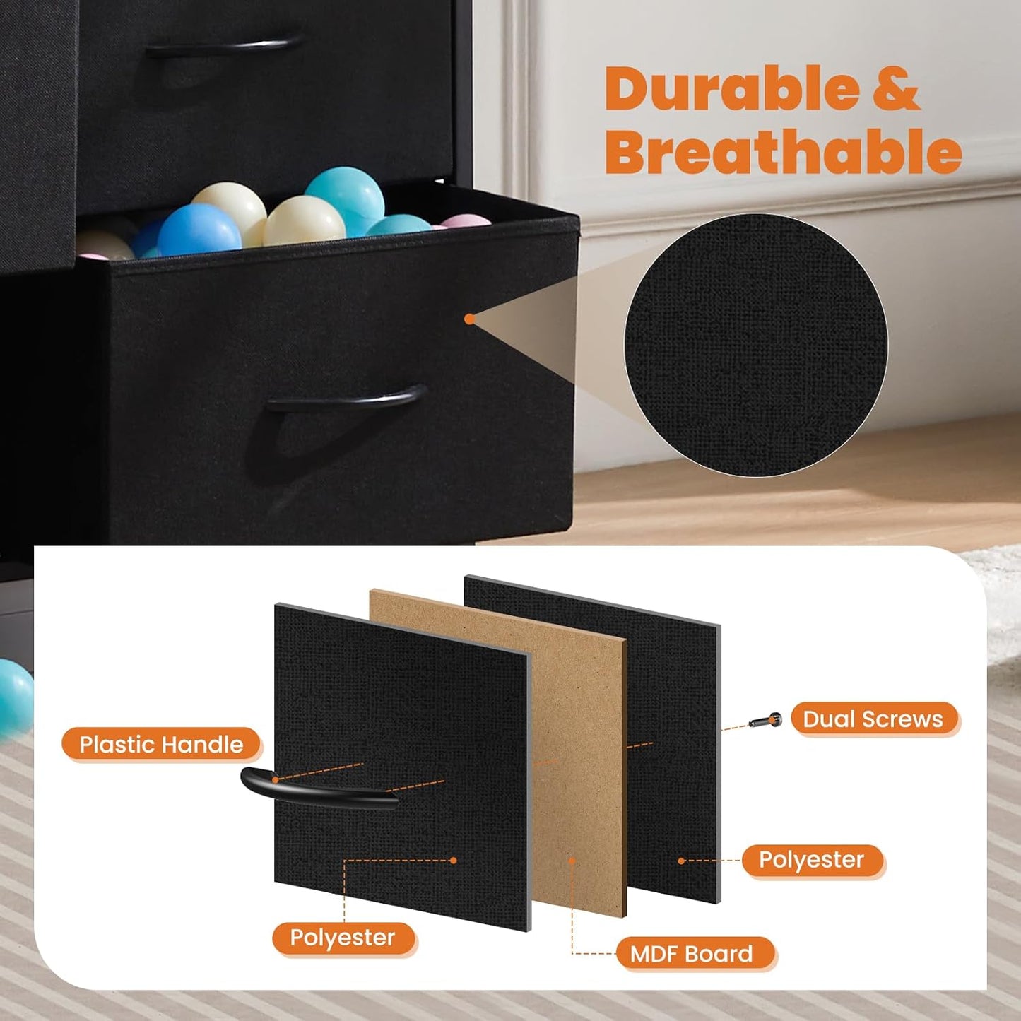 Dresser, Dresser for Bedroom Drawer Organizer Storage Drawers, Fabric Storage Tower with 8 Drawers, Chest of Drawers with Steel Frame, Wood Top for Nursery, Living Room, Closet