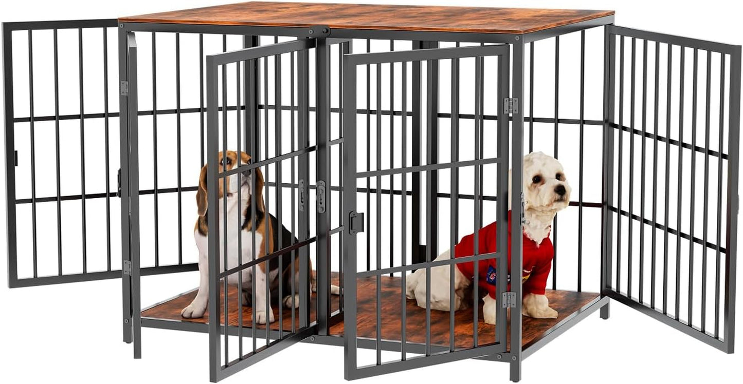 Heavy Duty Dog Crate Furniture: 35Inch Indoor Unlimited Connected Wood Pet Cage with Removable Divider - End Table Style Puppy Kennel with Double Rooms and 4 Doors for Small Medium Dogs