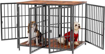 Heavy Duty Dog Crate Furniture: 35Inch Indoor Unlimited Connected Wood Pet Cage with Removable Divider - End Table Style Puppy Kennel with Double Rooms and 4 Doors for Small Medium Dogs