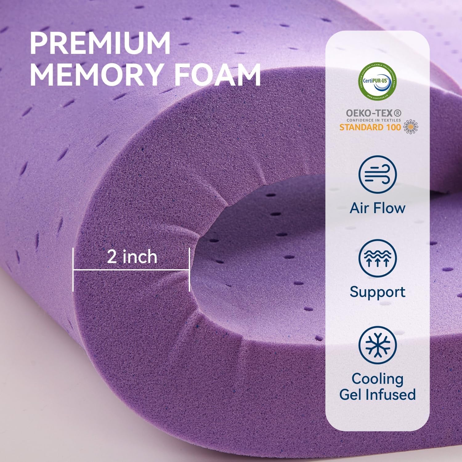 Dual Layer 5 Inch Memory Foam Mattress Topper King Size, 2 Inch Gel Memory Foam plus 3 Inch 1450 GSM down Alternative Quilted Pillow Top Mattress Pad Cover,Dark Gray