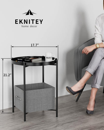 Small Side End Table - Metal Side Table Waterproof Small Sofa Coffee Side Tables Bedroom Indoor Outdoor with Removable Tray for Living Room Bedroom Balcony and Office