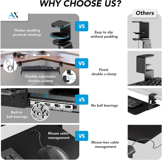 Keyboard Tray under Desk Pull Out with Extra Sturdy Adjustable C Clamp Mount System, 27.3 (32.5 Inch Including Clamps) X 11 Inch Slide-Out Platform Computer Drawer for Typing, Black,Ax01Wb01