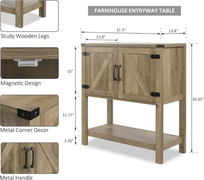 Sofa Table Console Table,Coffee Bar Cabinet,31.5 L X 13.8 D X 34.65 H Entryway Table with 2 Storage Cabinets,Farmhouse Foyer Table,Buffet Sideboard for Kitchen,Hallway (Rustic Brown)