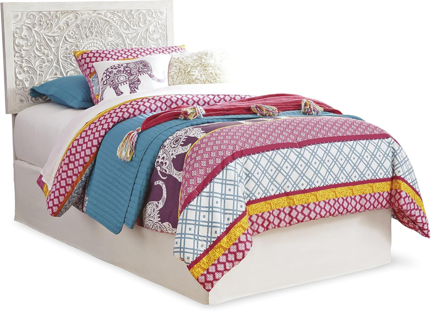 Paxberry Boho Chic Panel Adjustable Headboard ONLY, Full, Whitewash