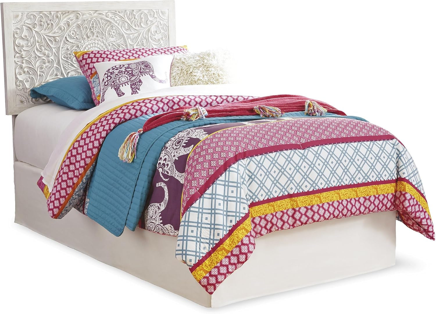 Paxberry Boho Chic Panel Adjustable Headboard ONLY, Full, Whitewash