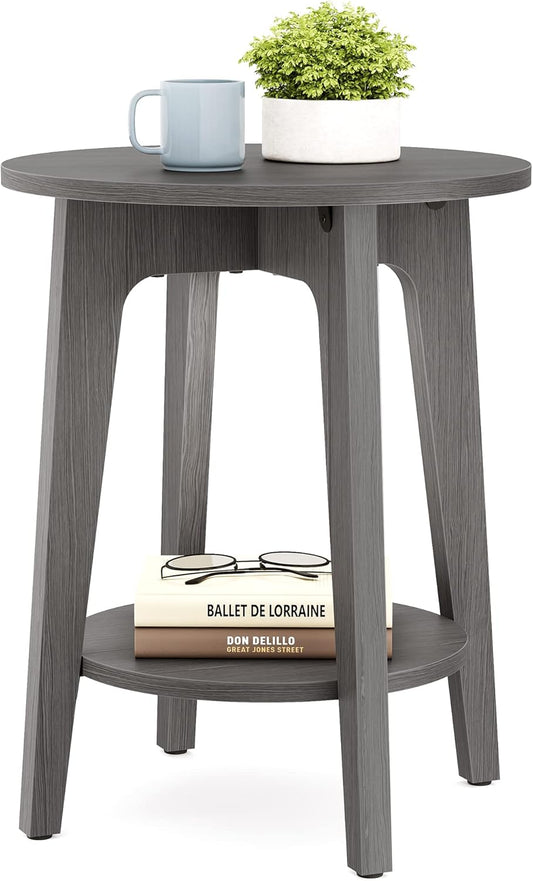 Side Table, Small round End Table with Lower Shelf, Nightstand for Small Spaces, Living Room, Bedroom, Smoky Gray ULET283T68