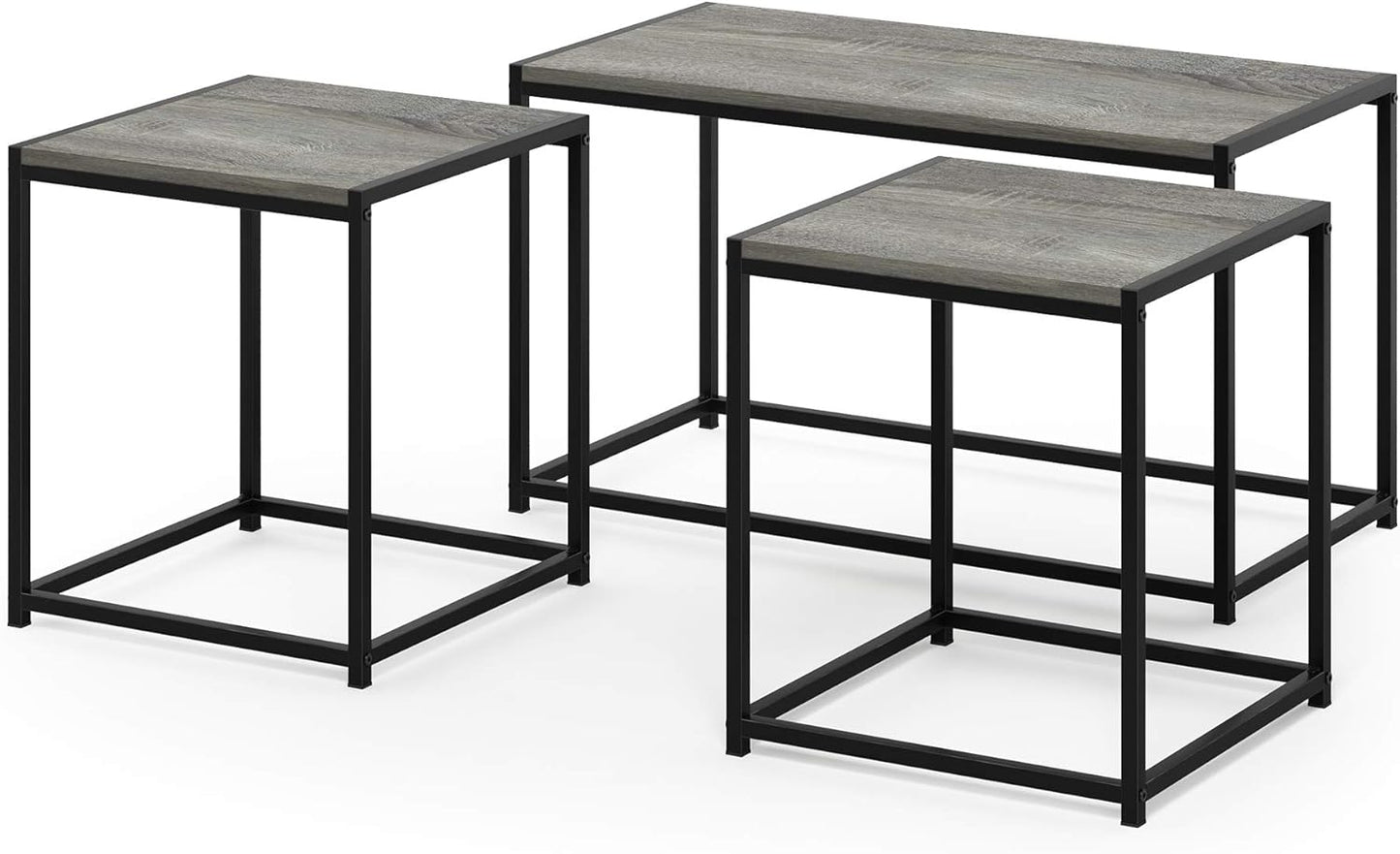 Camus Modern Living Room Coffee Table with 2 End Tables Set, French Oak Grey