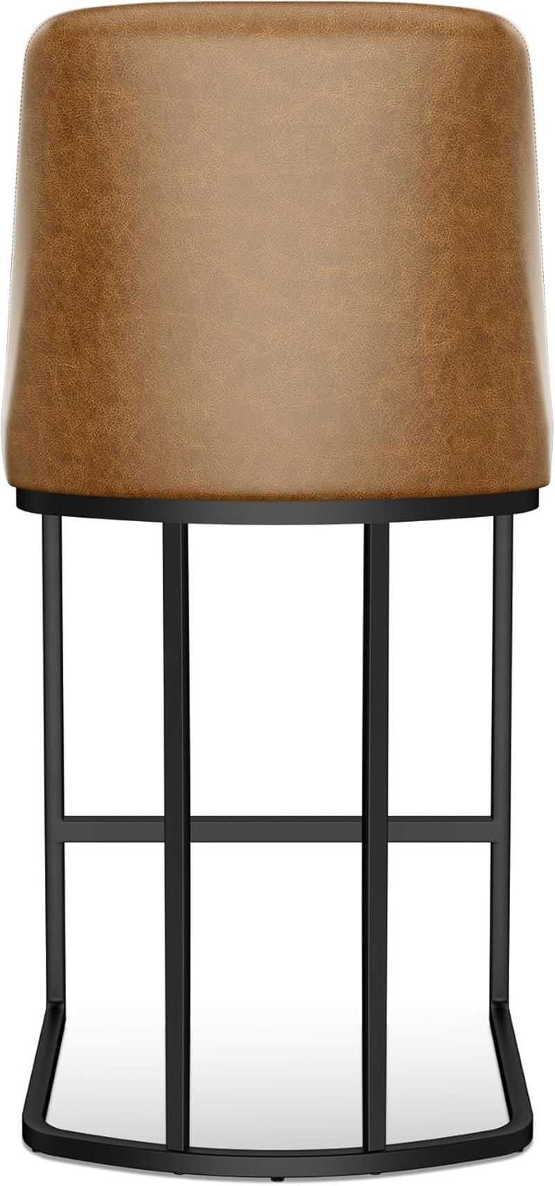 Counter Height Bar Stools Set of 2, Upholstered Leather Barrel Barstools with Back and Metal Legs for Kitchen Island, 27.4" Seat Height, Fabric in Faux Leather, Rustic Brown