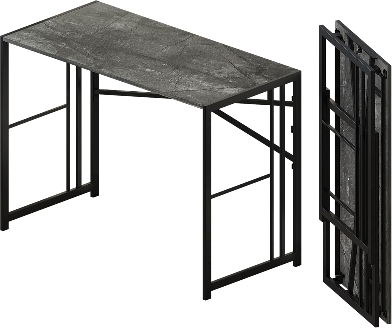 Folding Desk 40 Inch Writing Gaming Computer Camping Desk, No Assembly Required Home Office Table, Grey