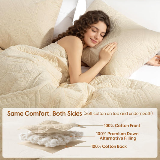 100% Cotton Paisley Quilt Set King Size, Cozy Lightweight Bedspread with 2 Pillow Shams, Soft Breathable Matelasse Coverlet Set for All Season Comfort(Beige-Style 2,King)