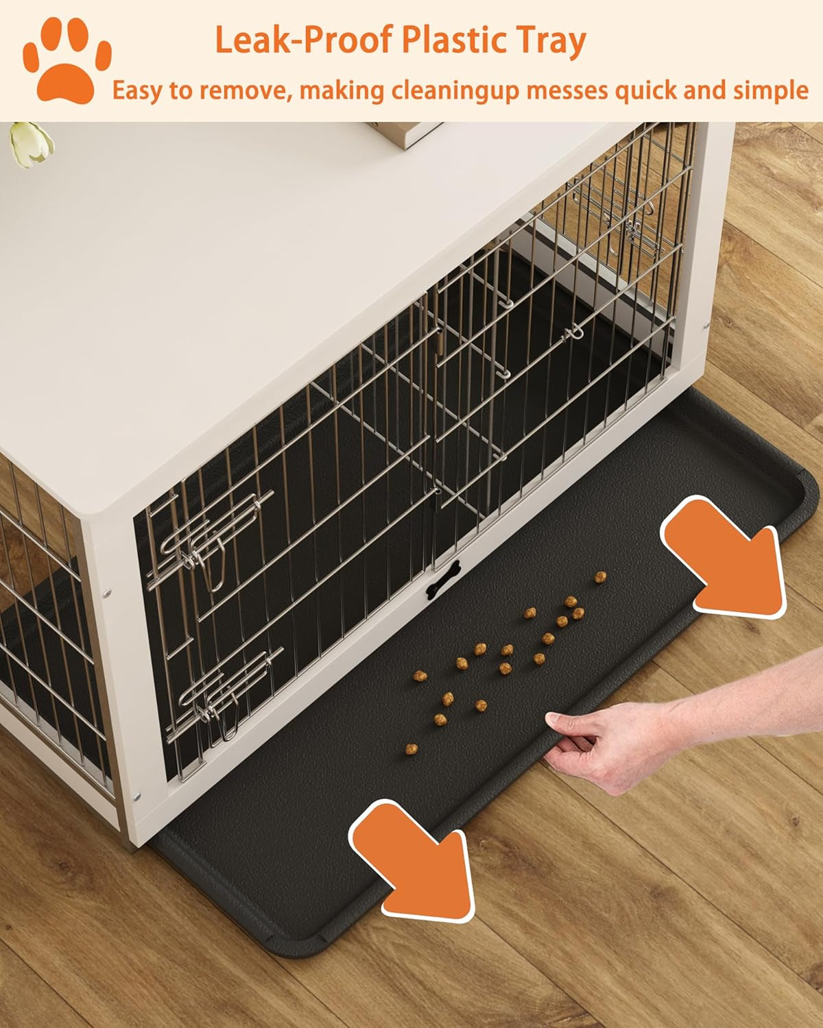 Wooden Dog Crate Furniture with Divider Panel, Dog Crate End Table with Fixable Slide Tray, Double Doors Dog Kennel Indoor for Dogs(L:37.8" L*25.1" W*26.3" H,White)