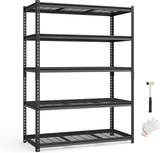 5-Tier Storage Shelves, Heavy-Duty Garage Shelving, Adjustable Shelving Unit, Steel Shelf, Boltless Assembly, for Garage, Shed, 2,200 Lb Load, 24 X 48 X 72 Inches, Ink Black UGLR454B01