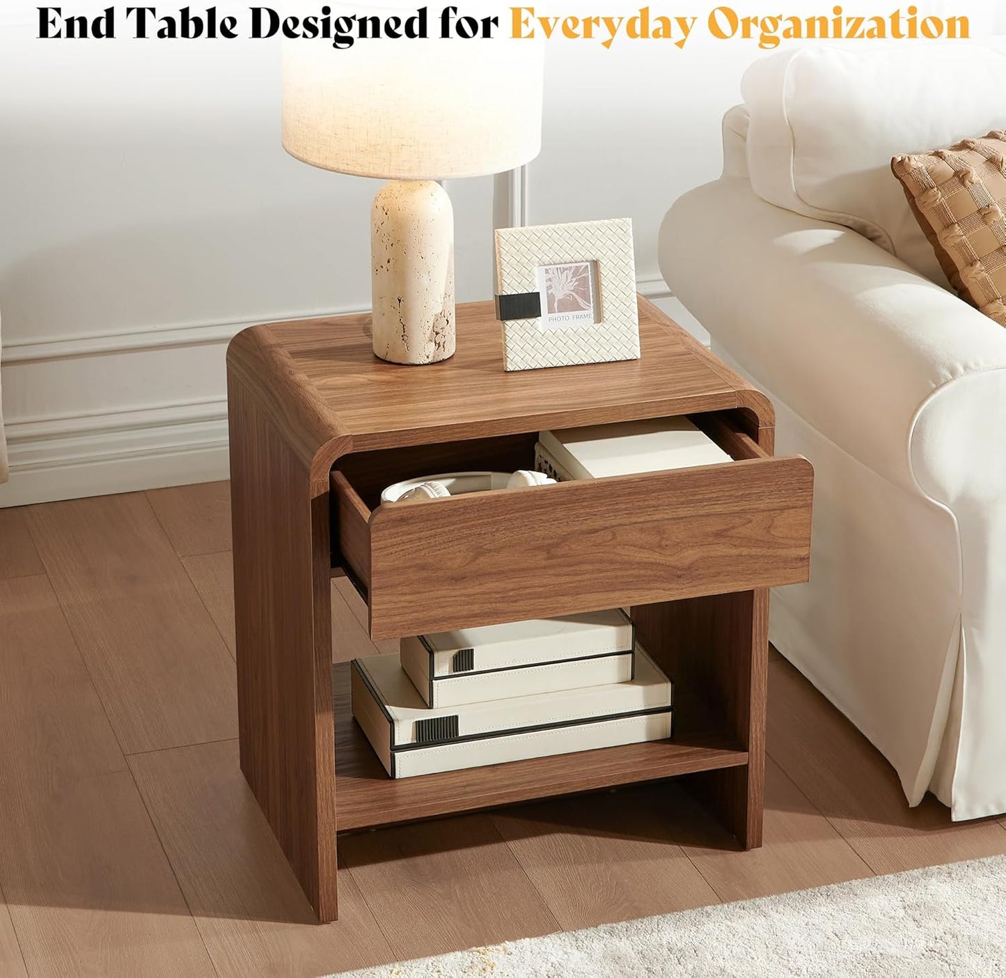 3-Piece Living Room Table Set, Includes Coffee Table & 2 End Tables, Modern Coffee Table Sets with Large Storage Drawers & Smooth Rounded Edges, Brown