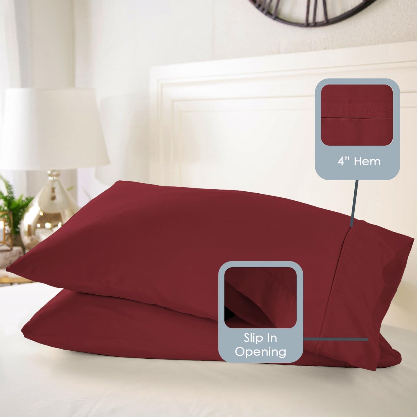 100% Luxury Cotton King Size Pillow Case Rio Red, 1000 Thread Count 100% Long Staple Cotton Sateen Pillowcase, Pillow Covers with Stylish 4" Hem (Combed Cotton King Pillowcase Set of 2)