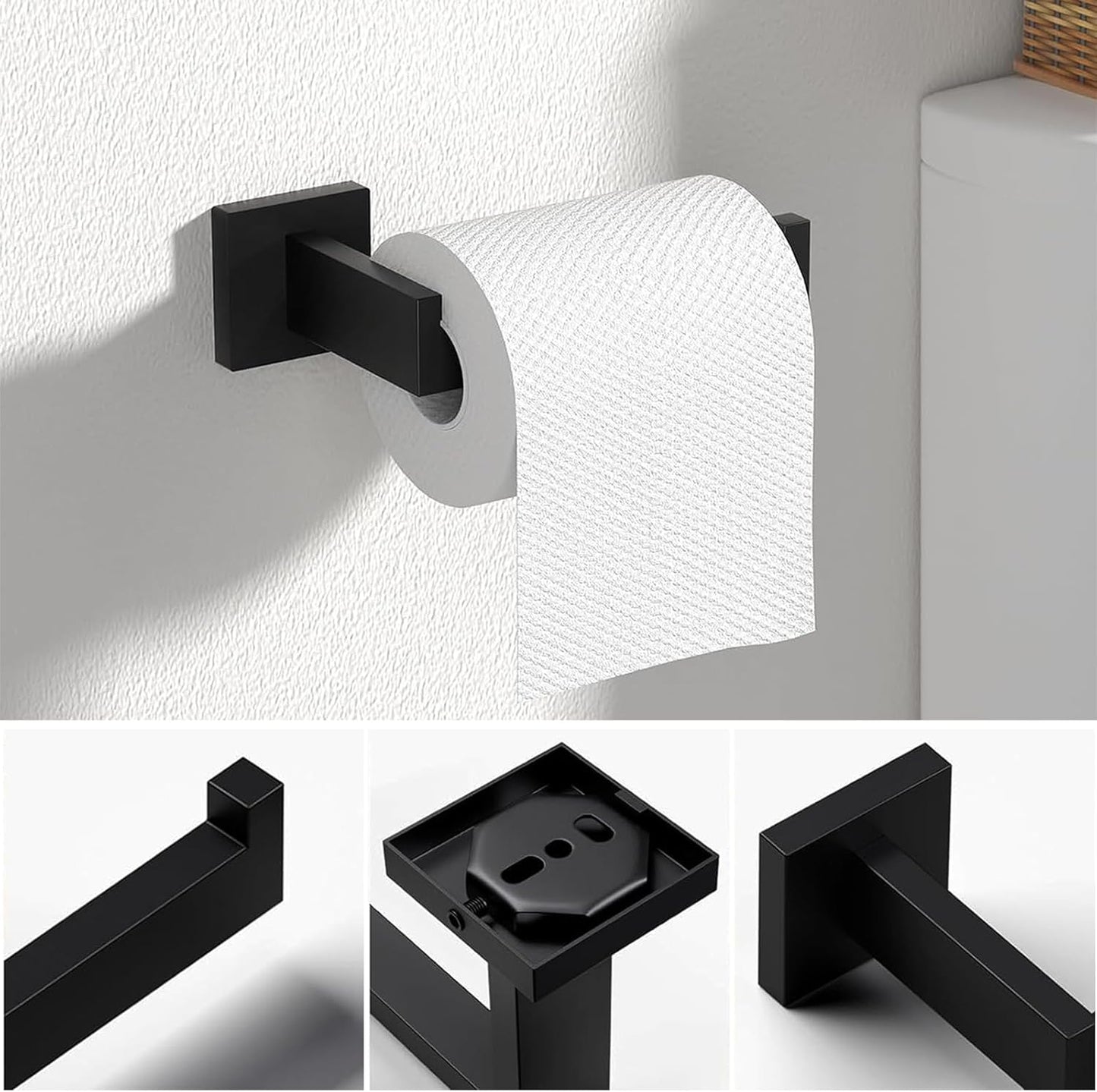 5 Piece Bathroom Towel Bar Set - SUS304 Stainless Steel Bath Towel Holder, 15.7 Inch Towel Racks for Bathroom Wall Mounted, Bathroom Hardware Accessories Set - Matte Black